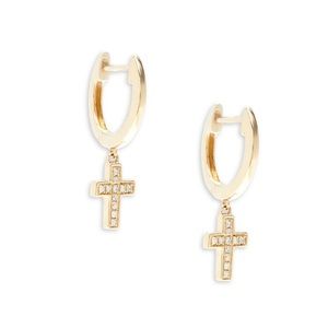 Saks Fifth Avenue 14k Gold Diamond Cross Earrings